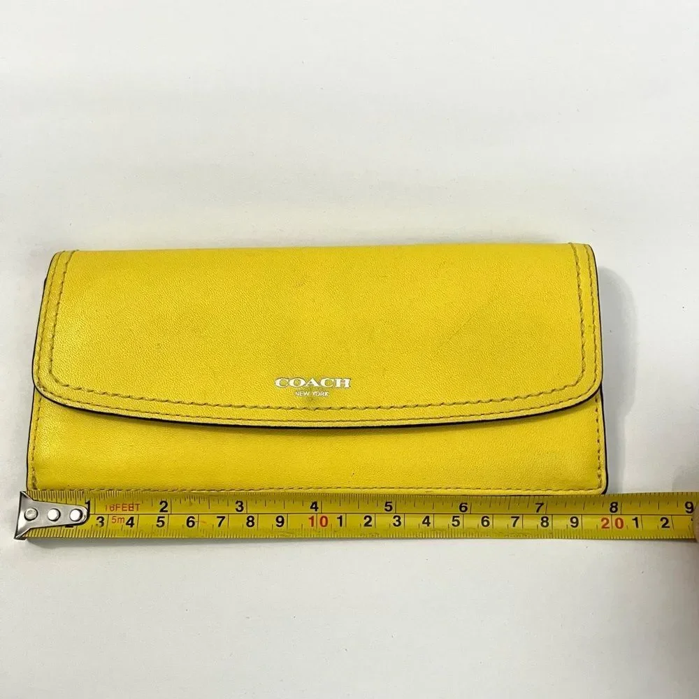 Coach Chartreuse Leather Long Slim Wallet with Silver Logo